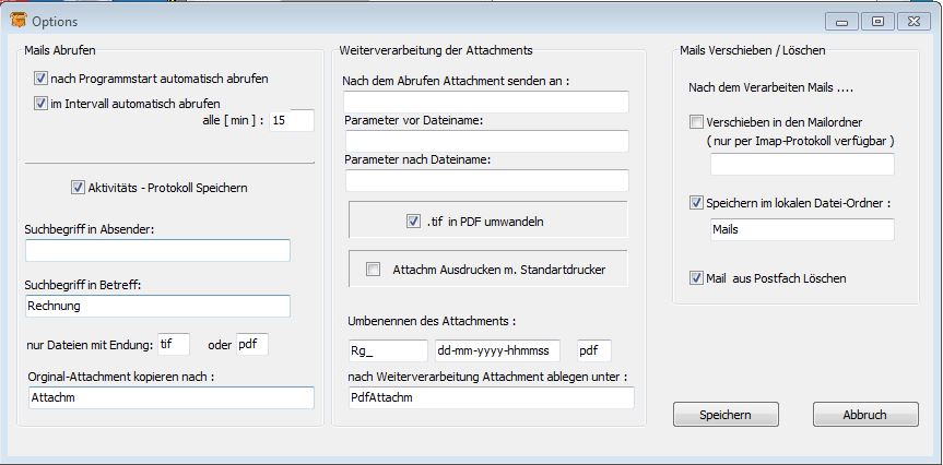 Automail - eMail Attachments automatisch downloaden und nachverarbeiten.