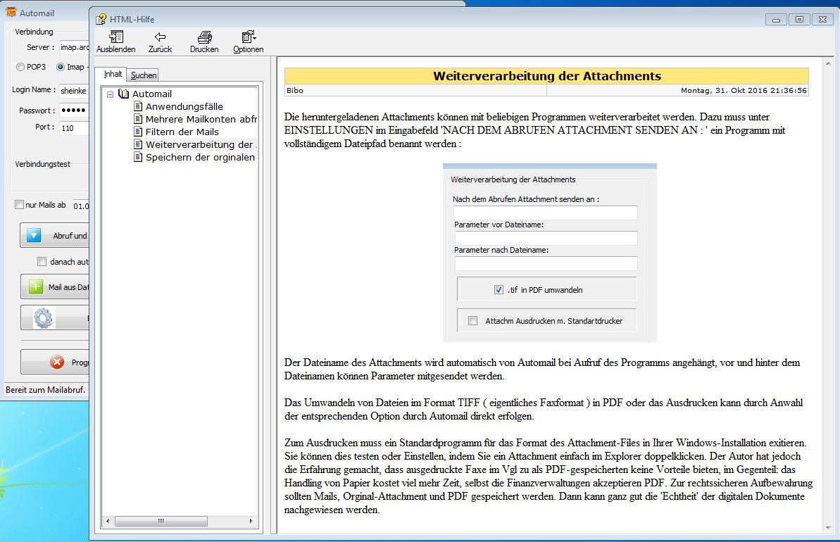 Automail - eMail Attachments automatisch downloaden und nachverarbeiten.
